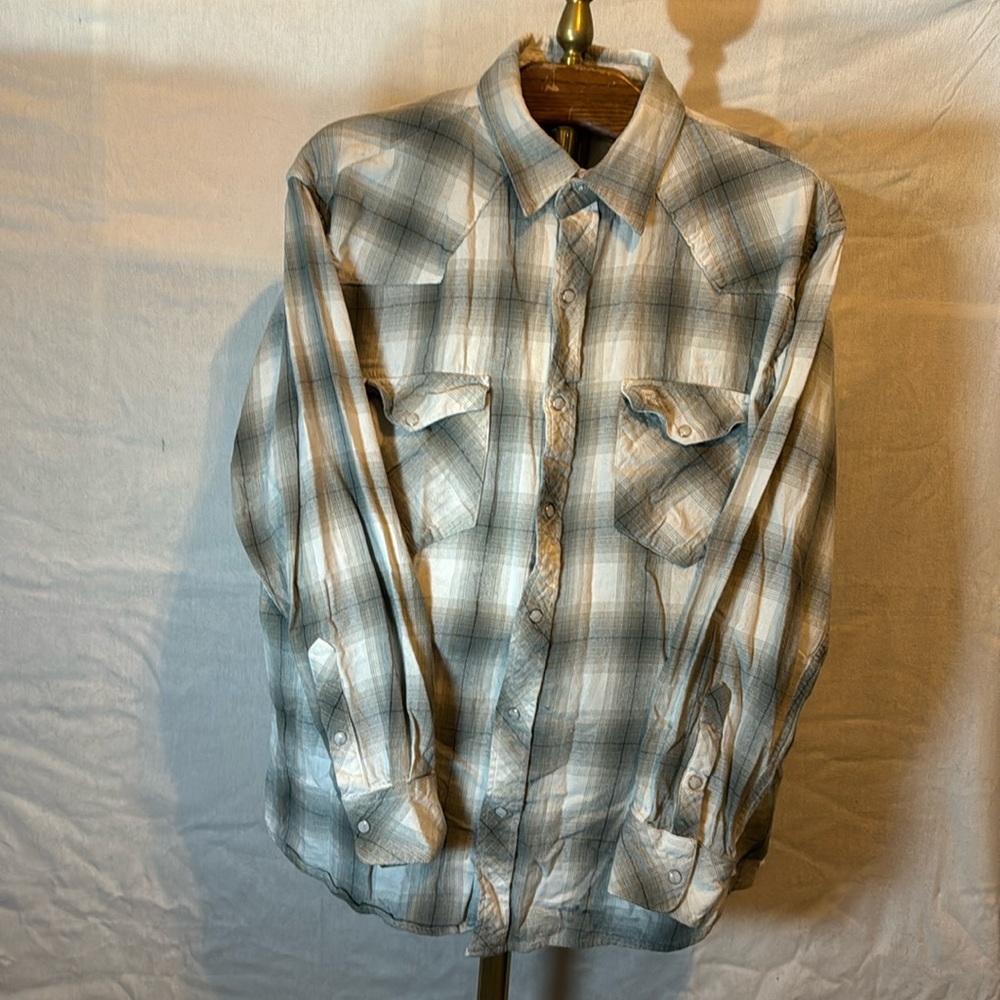 Men’s XL Resistol Double R 100% Cotton Flannel Type Plaid Shirt with Pearl Snaps